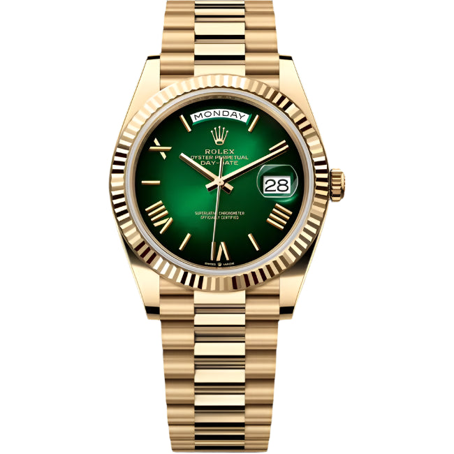 Rolex Day-Date 40 Green Ombré Roman Yellow Gold 228238 -Front