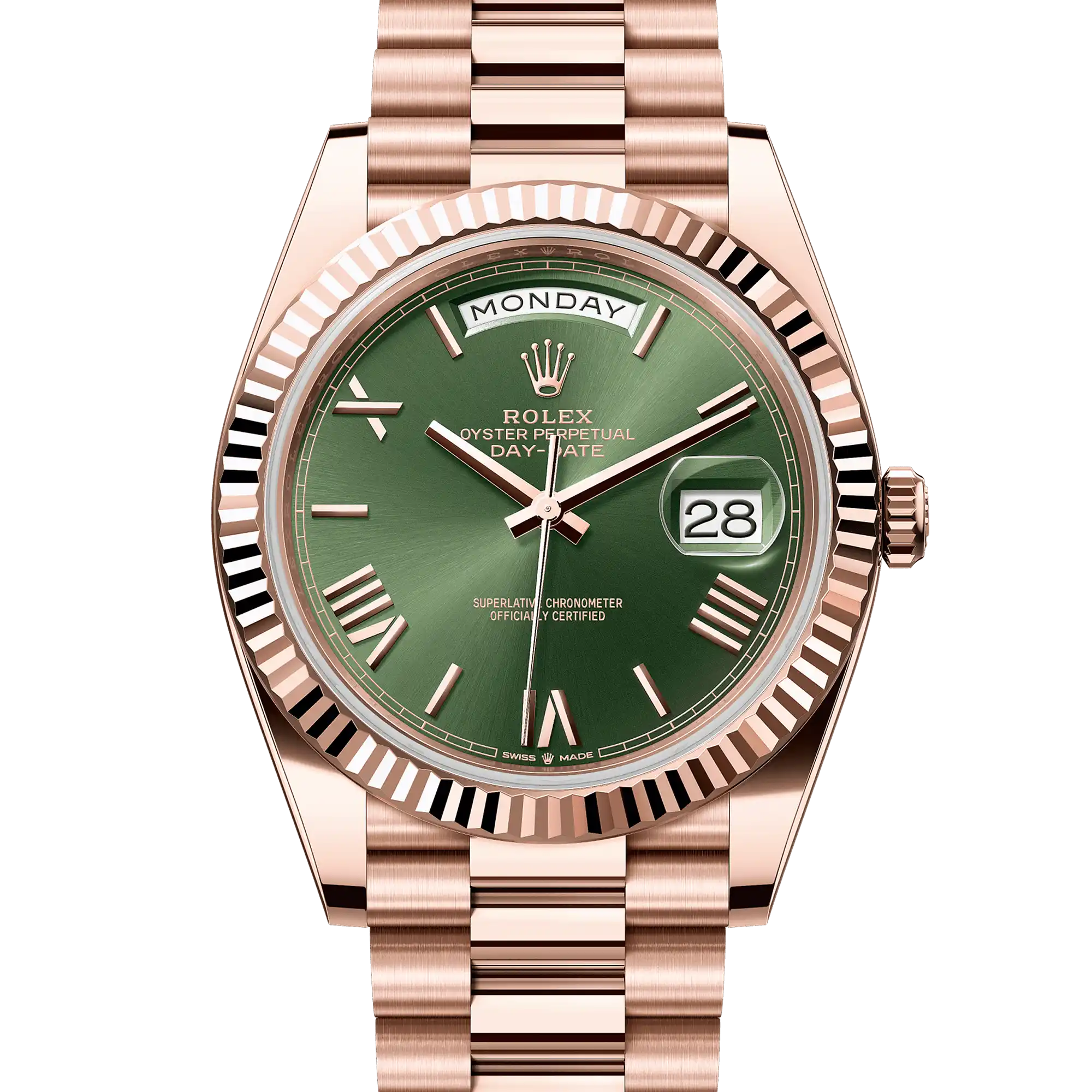 Rolex Day-Date 40 Olive Green Roman Rose Gold 228235
