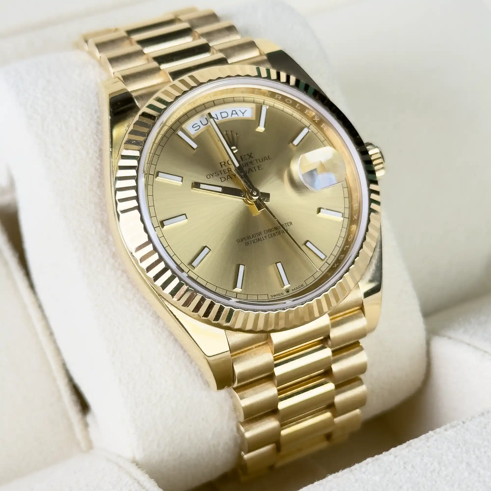 Rolex Day-Date Champagne Index Dial 228238 - Left