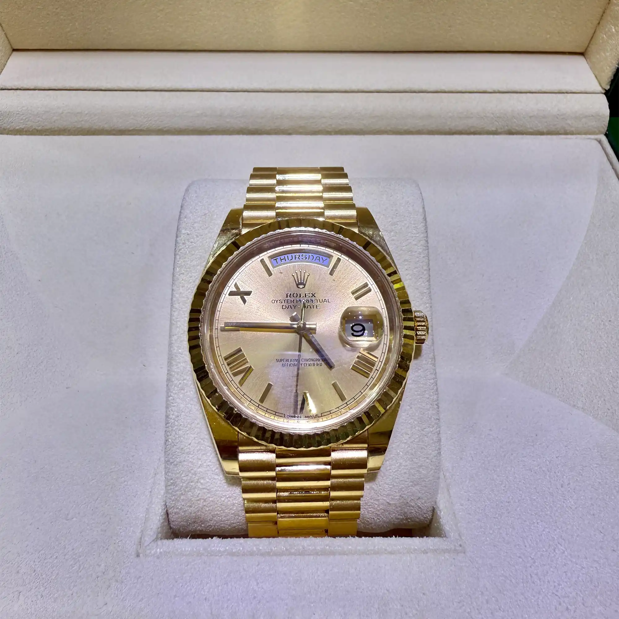 Rolex Day-Date Champagne Roman Dial 228238 - Pre-owned 2017 - Front