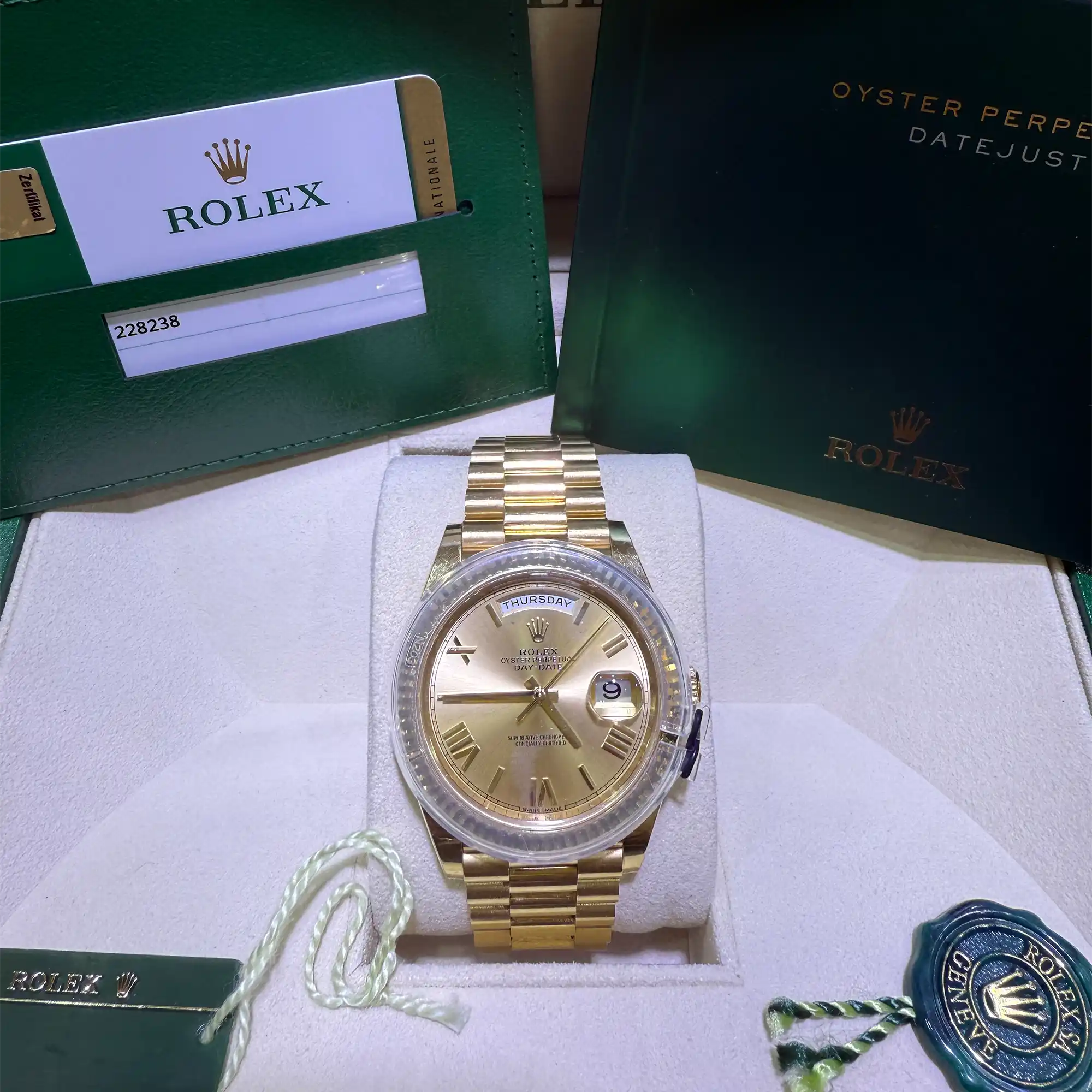 Rolex Day-Date Champagne Roman Dial 228238 - Pre-owned 2017 - Full set