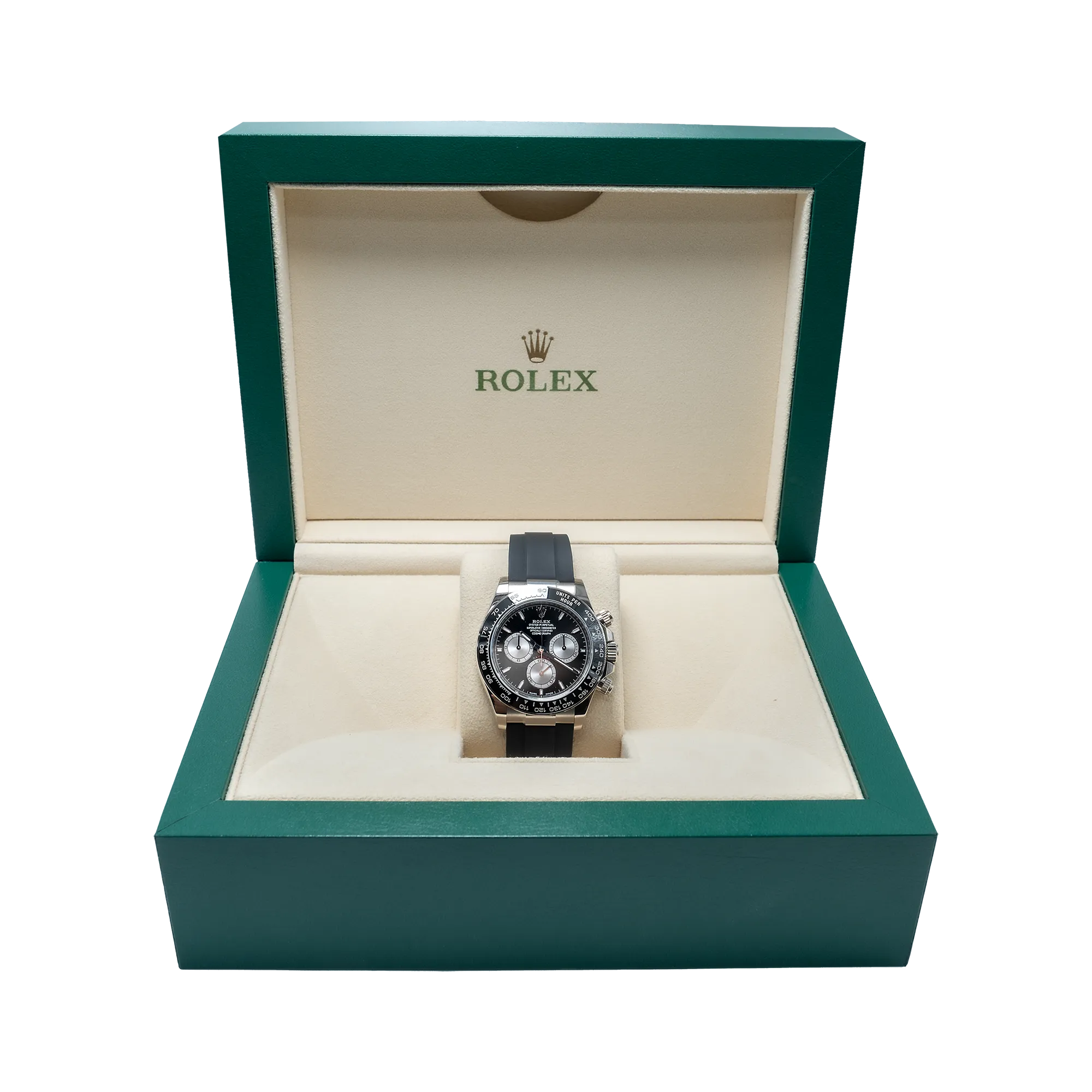 Rolex Daytona "Baby Le Mans" White Gold Black Steel Dial Oysterflex 126519LN - Full set