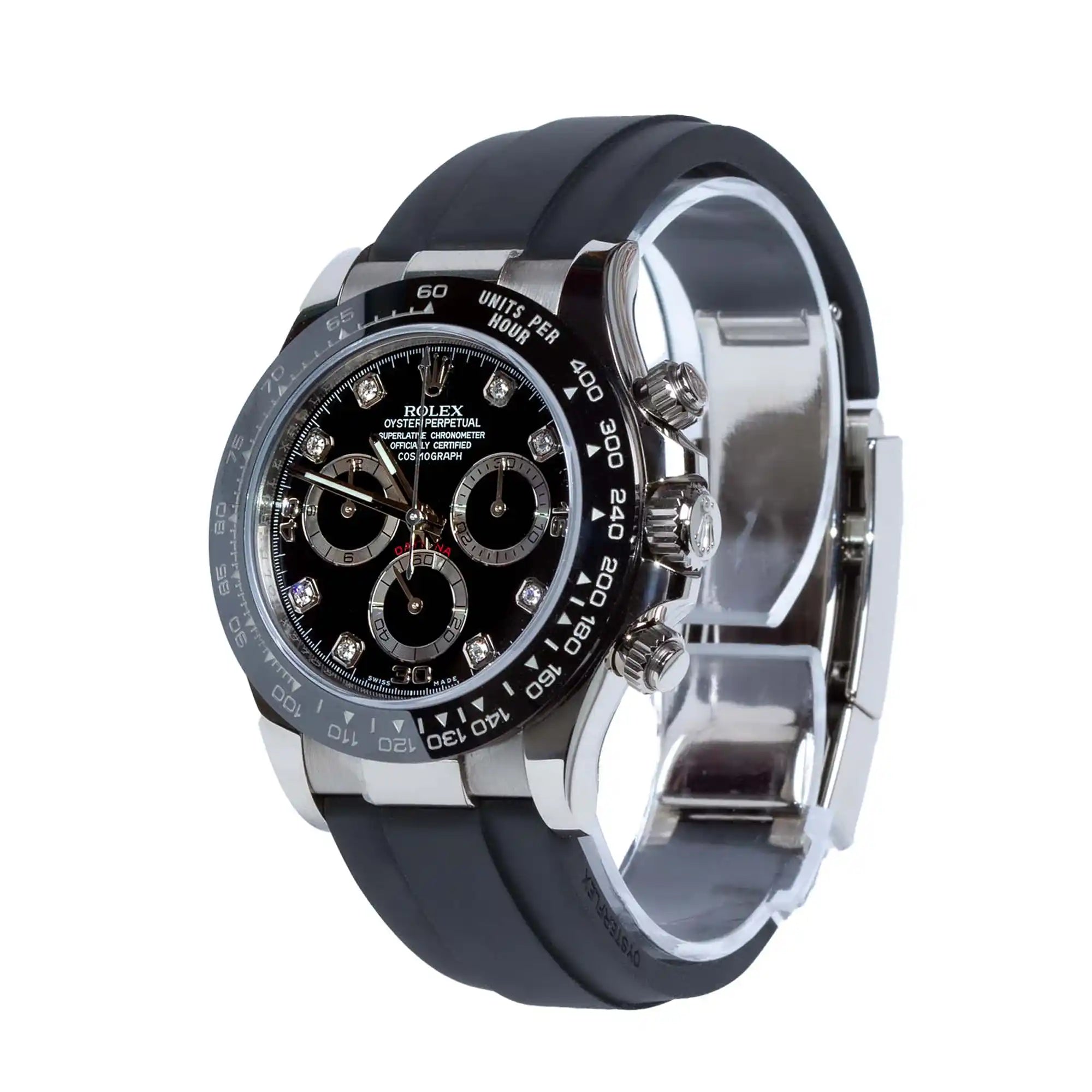 Rolex Daytona Black Diamond Dial White Gold Oysterflex 116519LN - Pre-Owned - Side