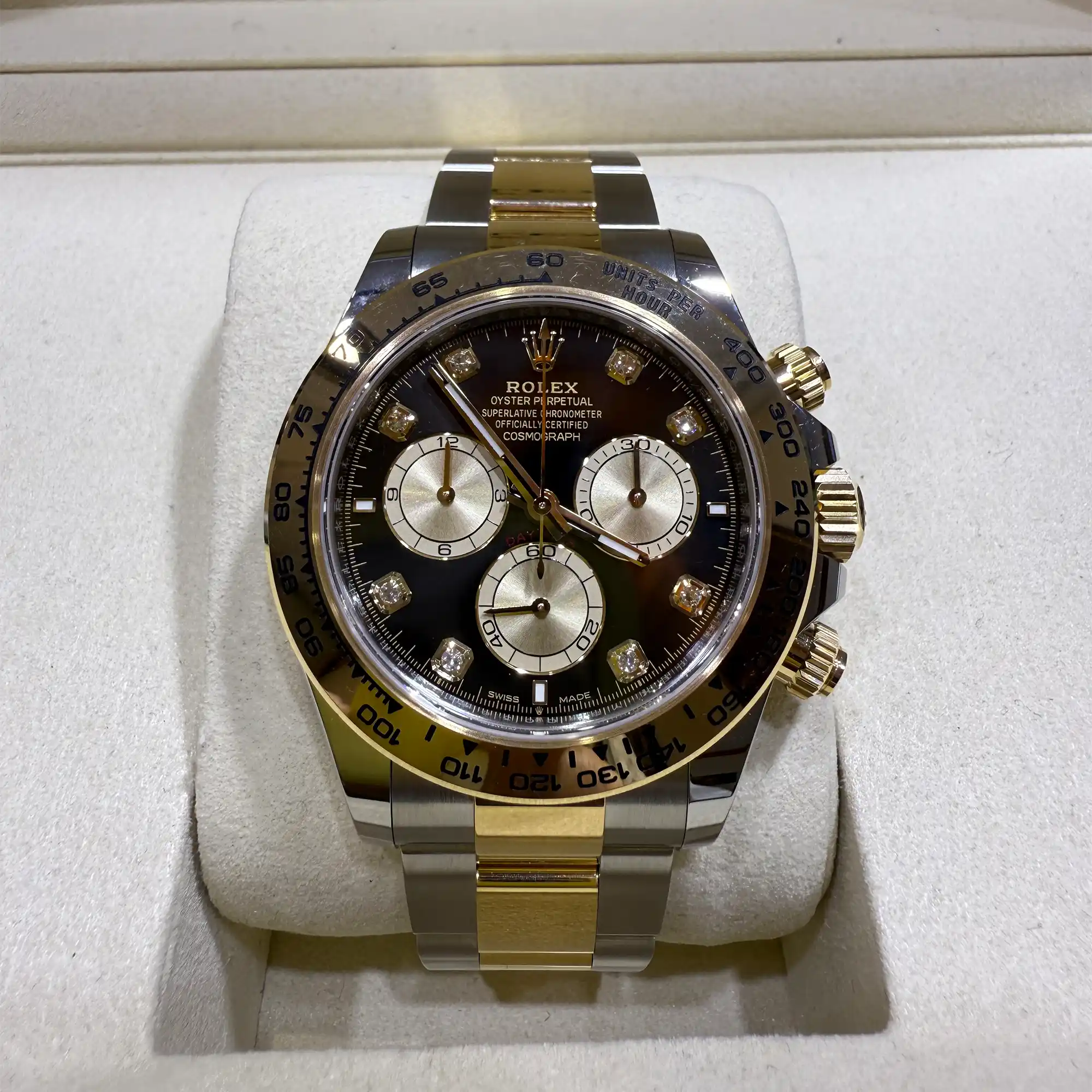 Rolex Daytona Black Diamond Dial Yellow Gold and Oystersteel 126503- Front