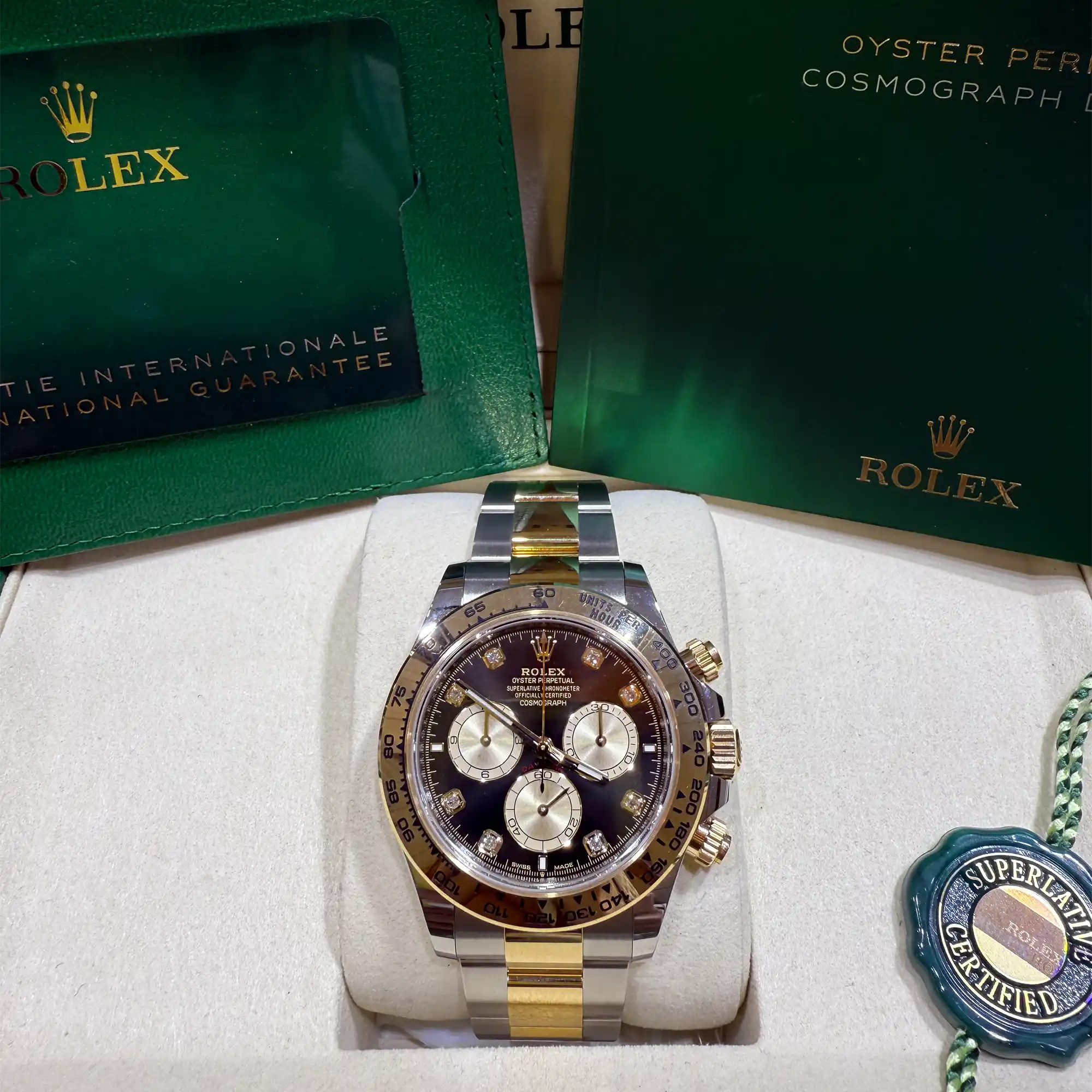 Rolex Daytona Black Diamond Dial Yellow Gold and Oystersteel 126503- Full set