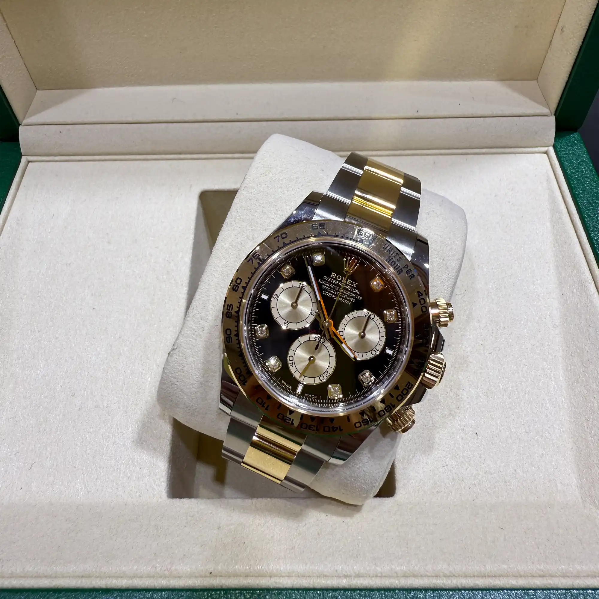Rolex Daytona Black Diamond Dial Yellow Gold and Oystersteel 126503- Top