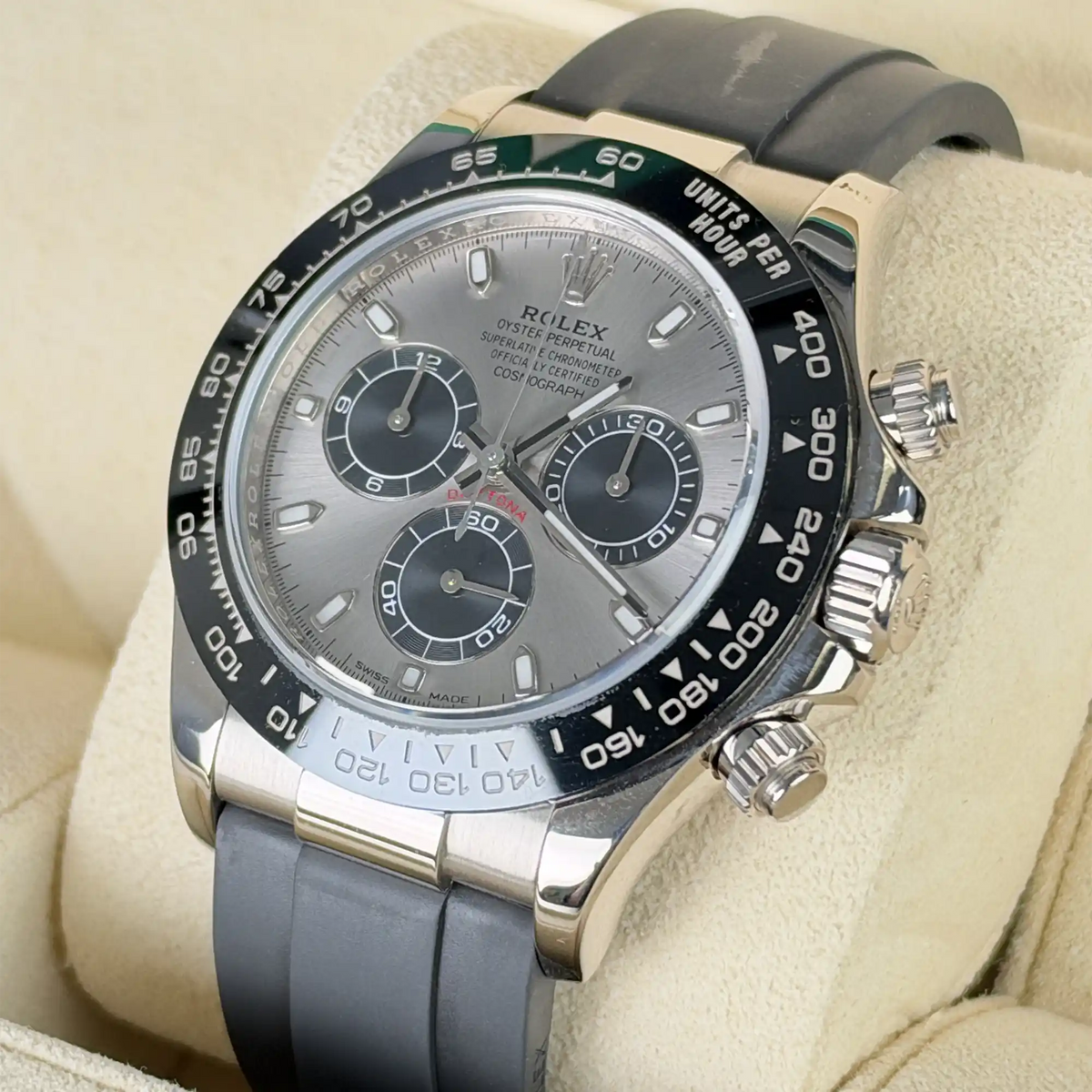 Rolex Daytona "Ghost" Silver Dial White Gold Oysterflex 116519LN - 2020 Retail Ready - Right
