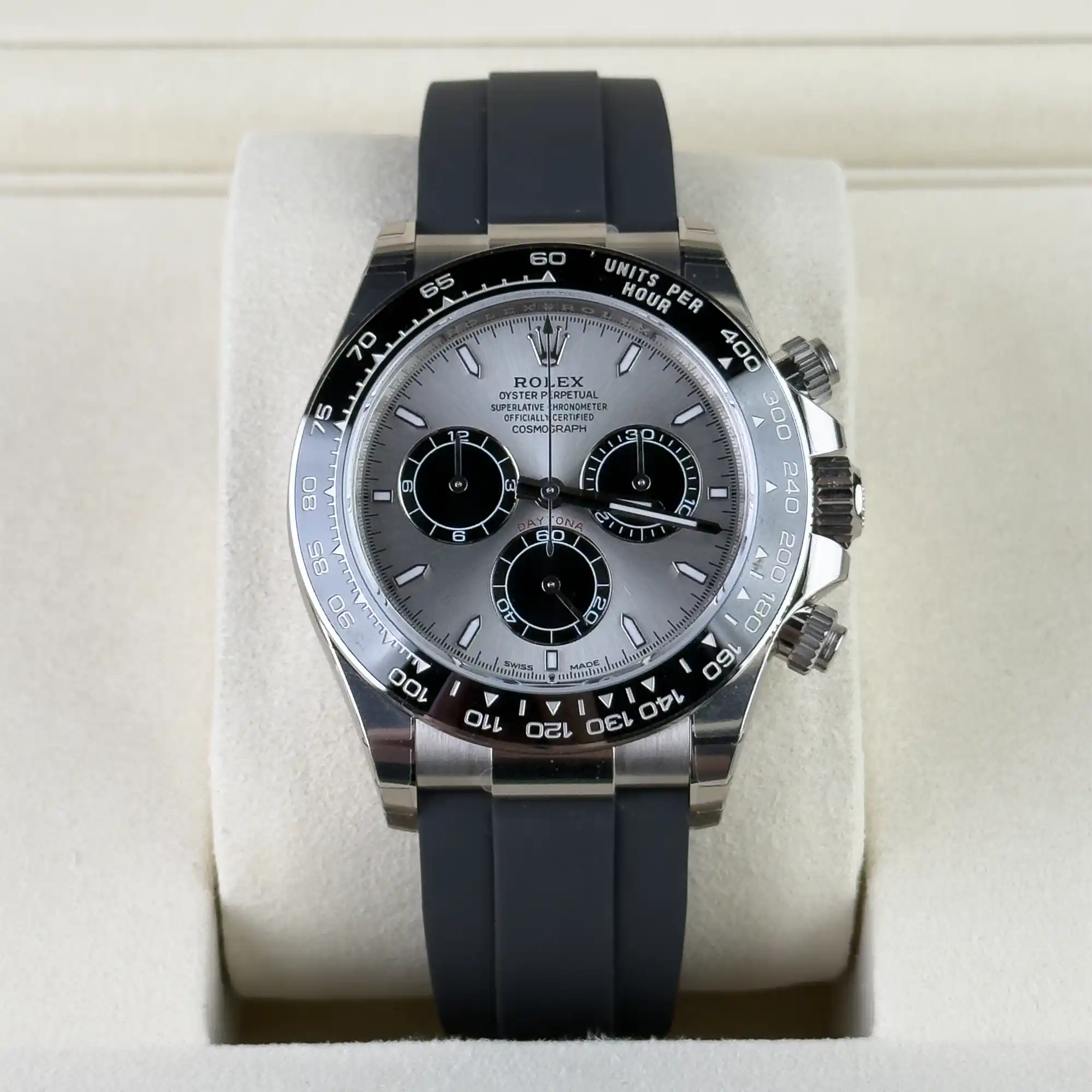 Rolex Daytona "Ghost" Silver Dial White Gold Oysterflex 126519 - Front