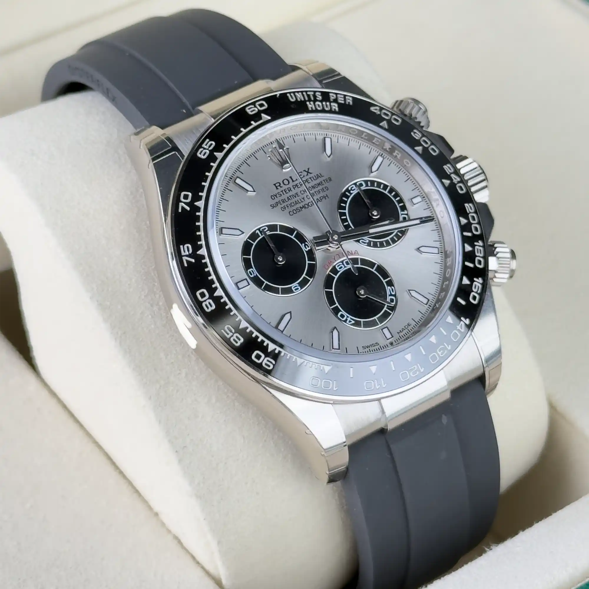 Rolex Daytona "Ghost" Silver Dial White Gold Oysterflex 126519 - Left