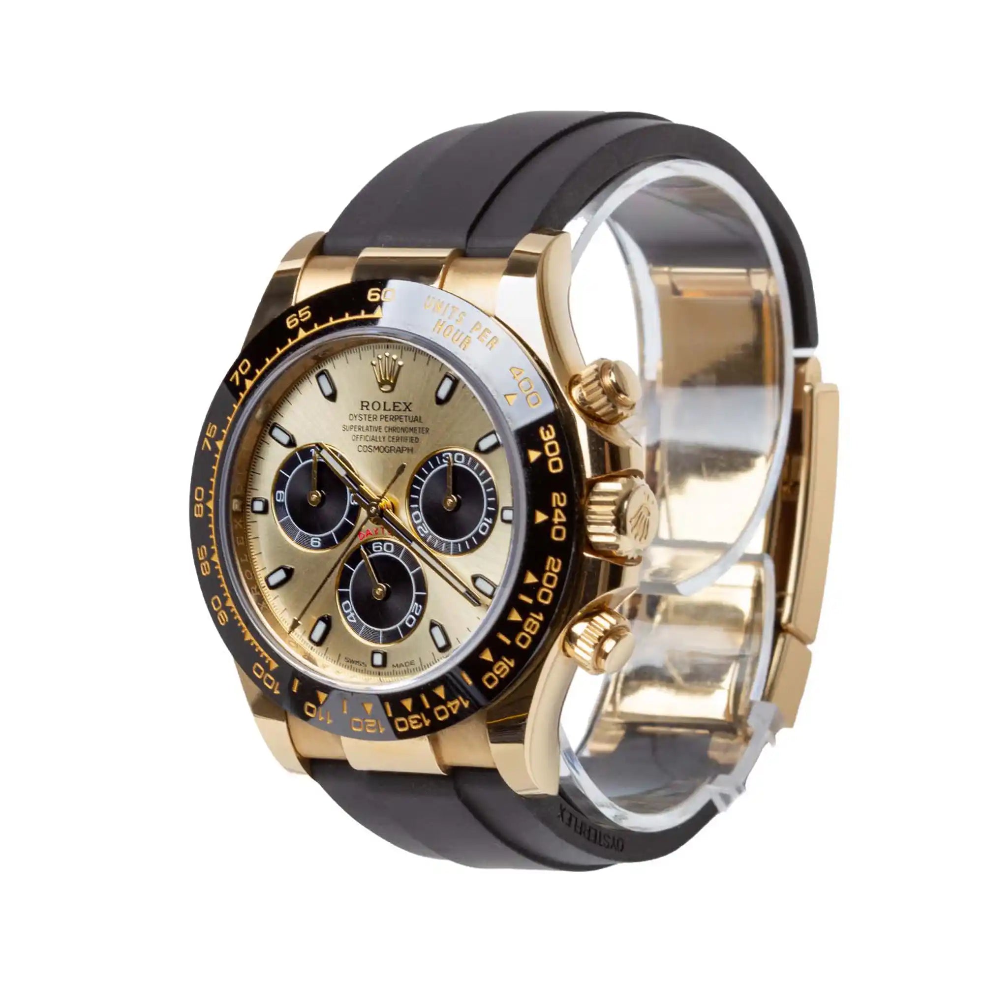 Rolex Daytona "Pikachu/YML" Golden Dial Oysterflex 116518LN - Pre-owned - Side