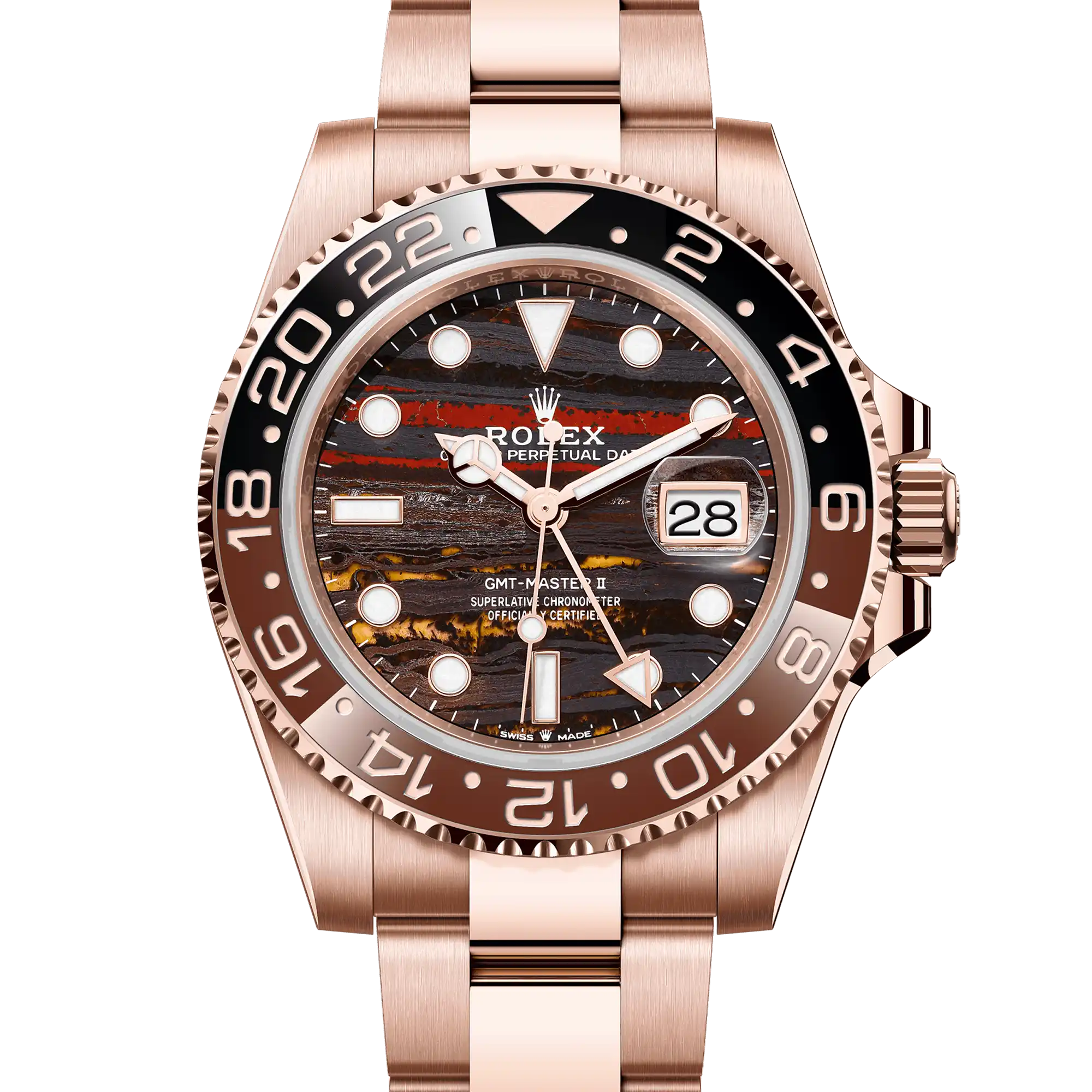 Rolex GMT-Master II Root Beer Tiger Iron Dial Rose Gold Oyster 126715CHNR- 2025 New Release