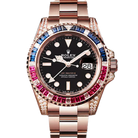 Rolex GMT Master II Black Dial Sapphire Emerald Bezel Rose Gold 126755SARU