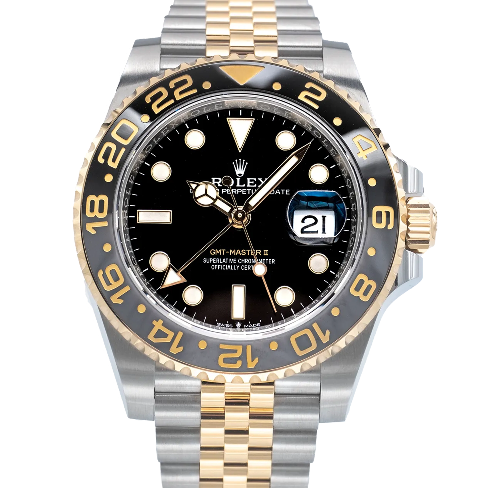 Rolex_GMT_Master_II_Zombie_Bumblebee_126713GRNR_Two_Tone_Yellow_Gold_Jubilee - Front