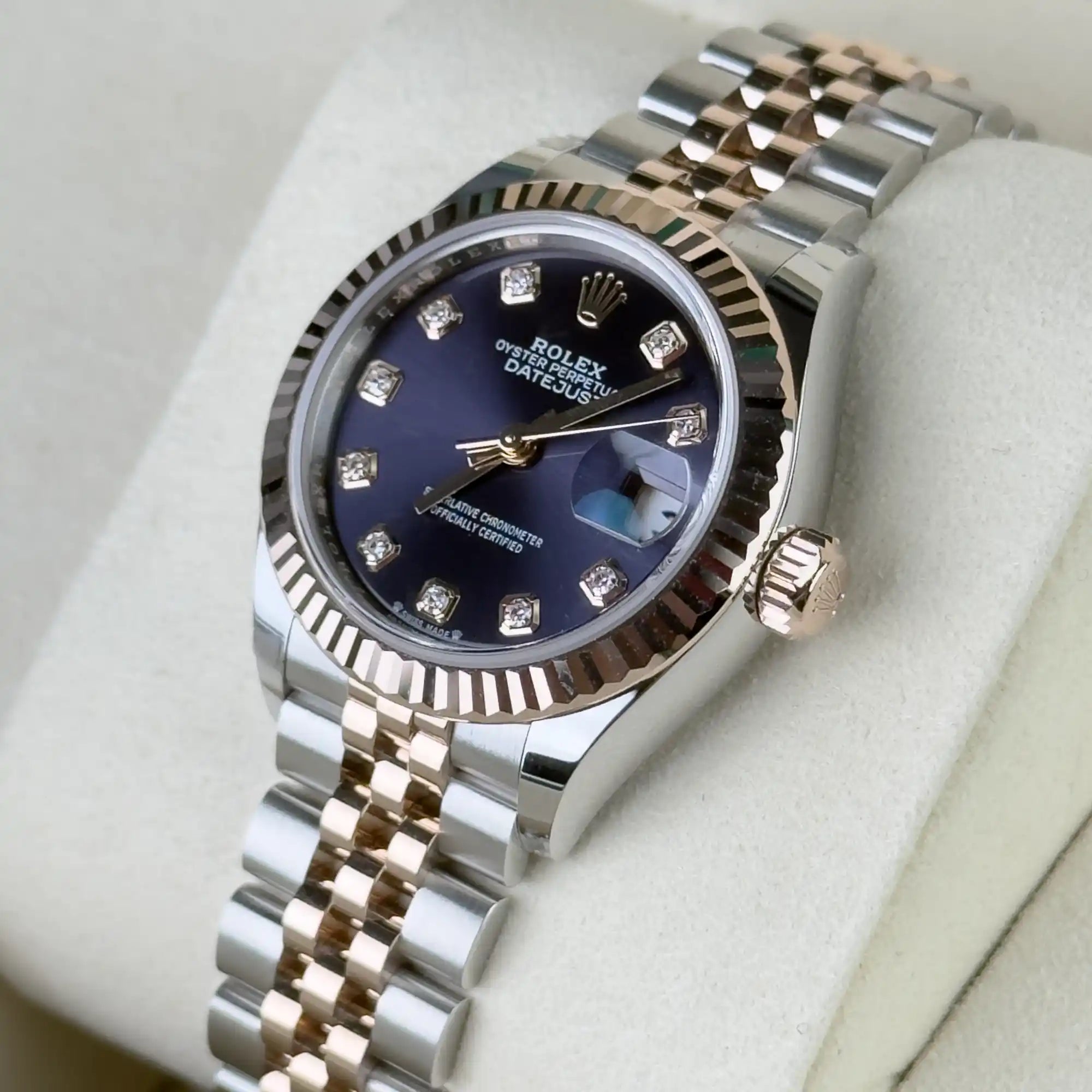 Rolex Lady Datejust 28 Purple Diamond Oystersteel Rose Gold Jubilee 279171 - Right