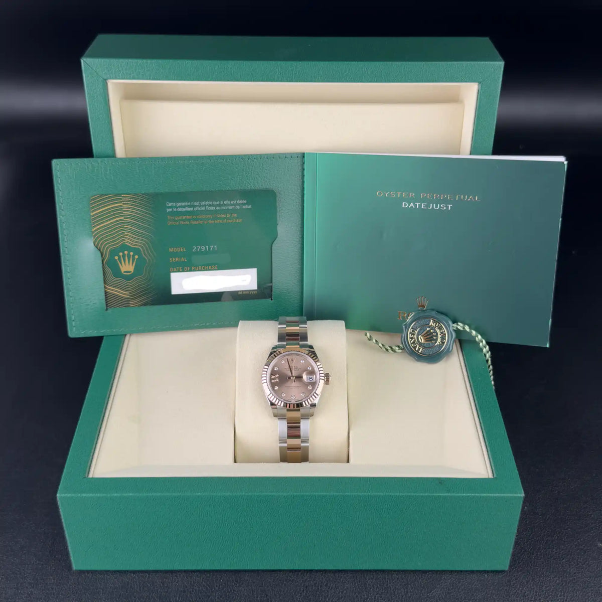 Rolex Lady Datejust 28 Rose Diamond Oystersteel Rose Gold Oyster 279171 - Full set