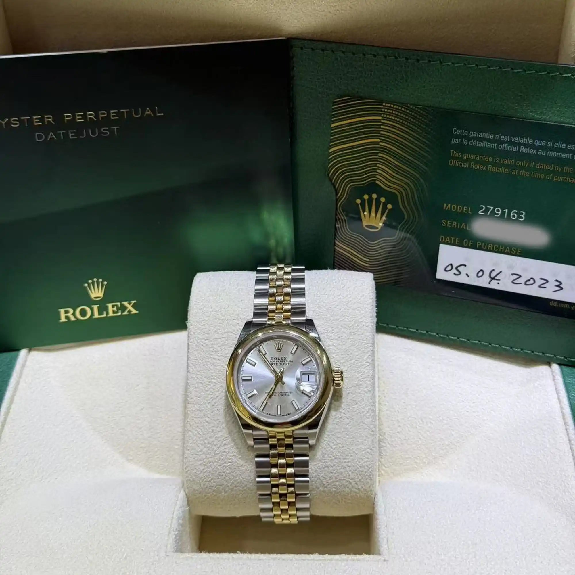 Rolex Lady Datejust 28 Silver Dial Oystersteel Yellow Gold Jubilee 279163 - Full set