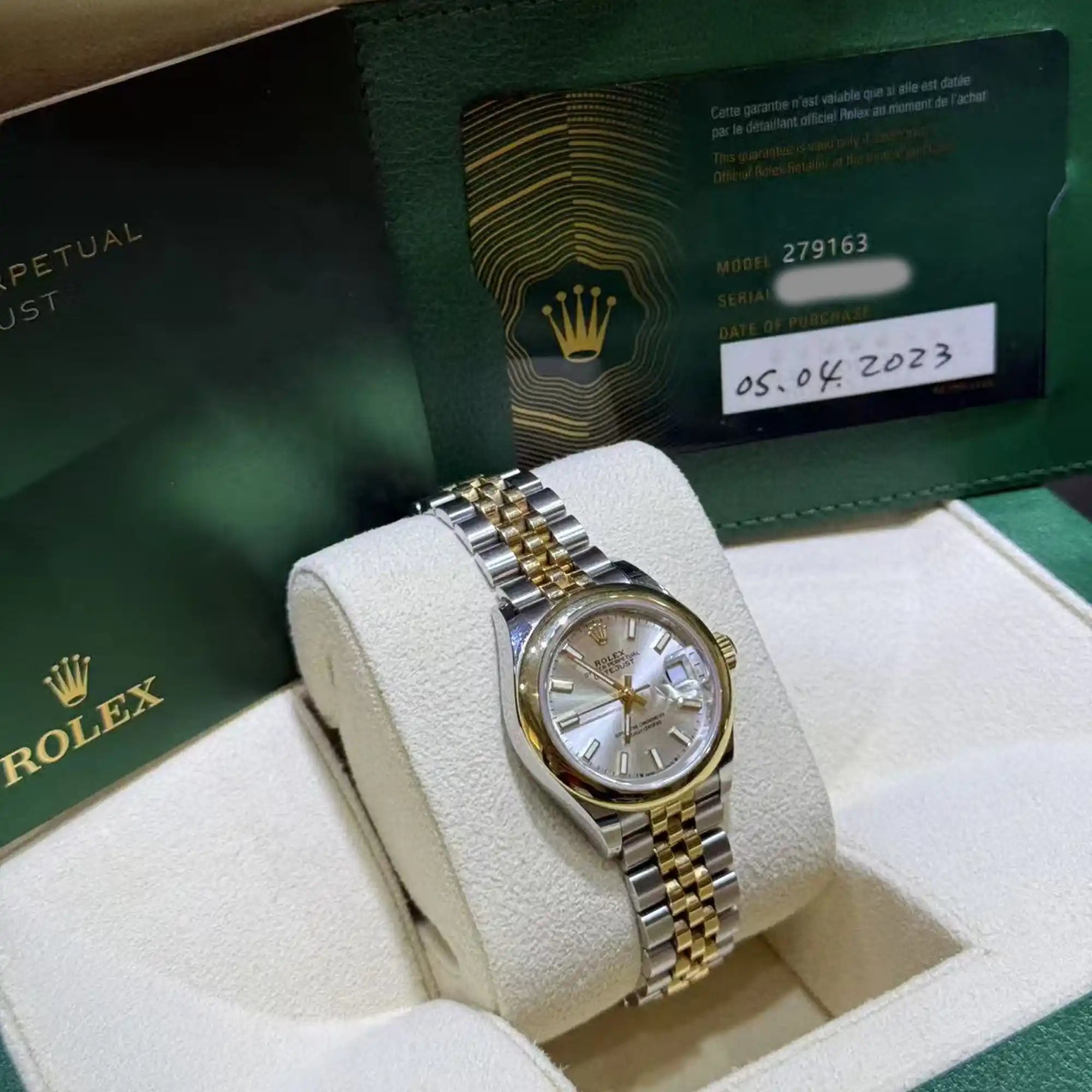Rolex Lady Datejust 28 Silver Dial Oystersteel Yellow Gold Jubilee 279163 - Left