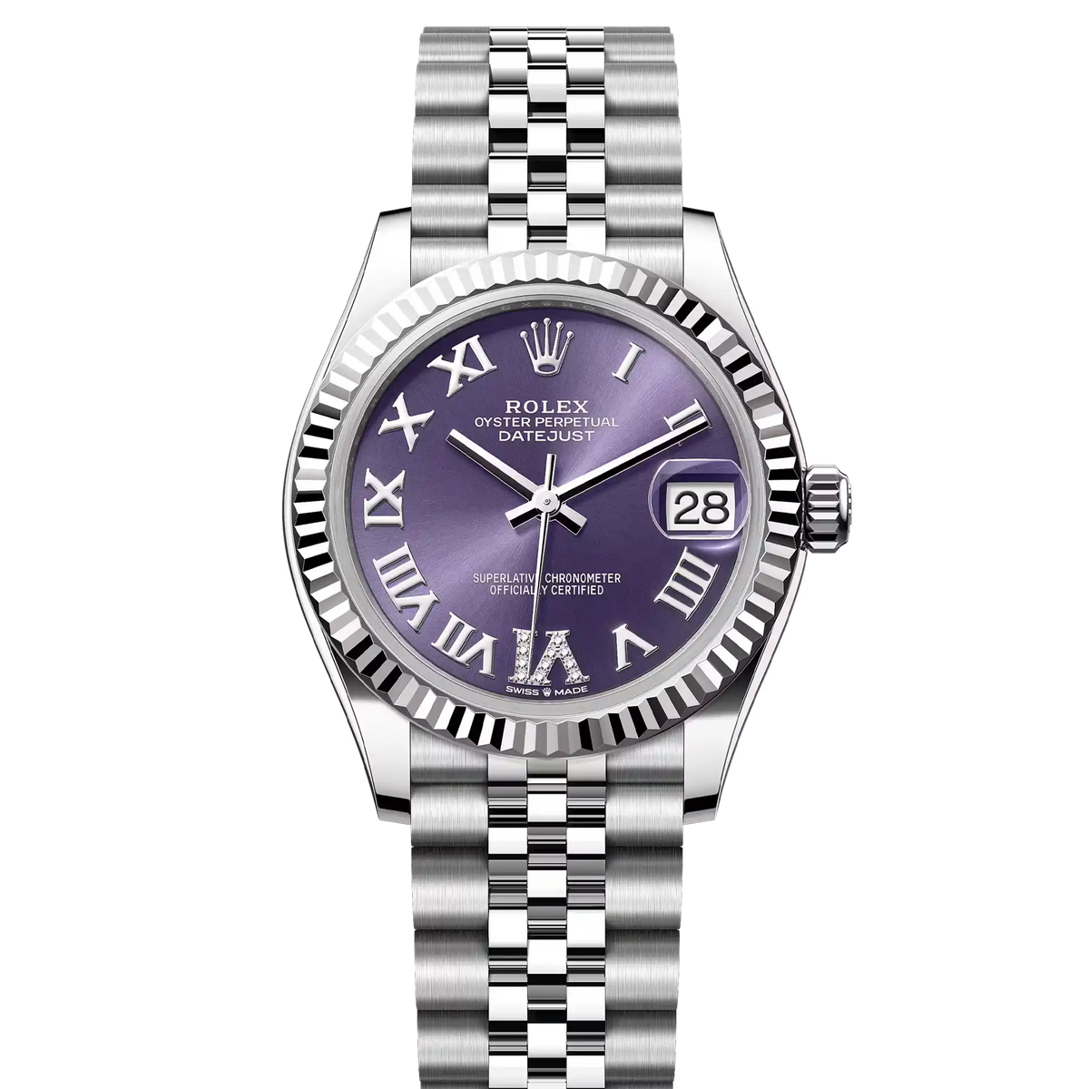 Rolex Lady Datejust 31 Aubergine Purple Roman Diamond Oystersteel White Gold Jubilee 278274