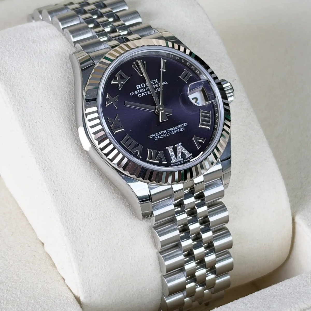 Rolex Lady Datejust 31 Aubergine Purple Roman Diamond Oystersteel White Gold Jubilee 278274 - Left