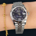 Rolex Lady Datejust 31 Aubergine Purple Roman Diamond Oystersteel White Gold Jubilee 278274 - Wrist