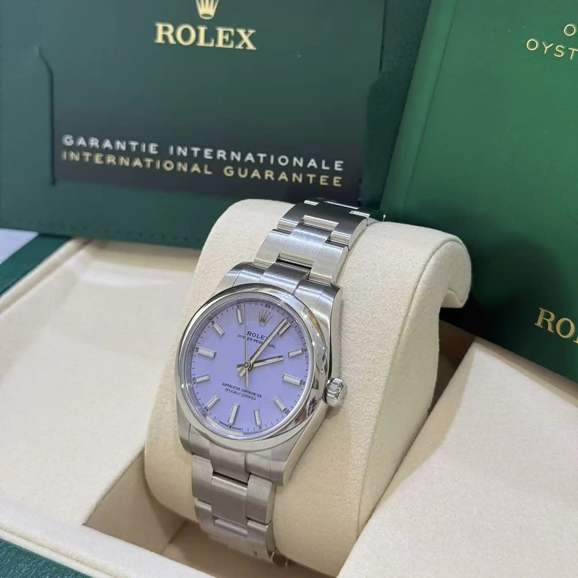 Rolex Oyster Perpetual 34 Lavender Dial 124200 - Crown