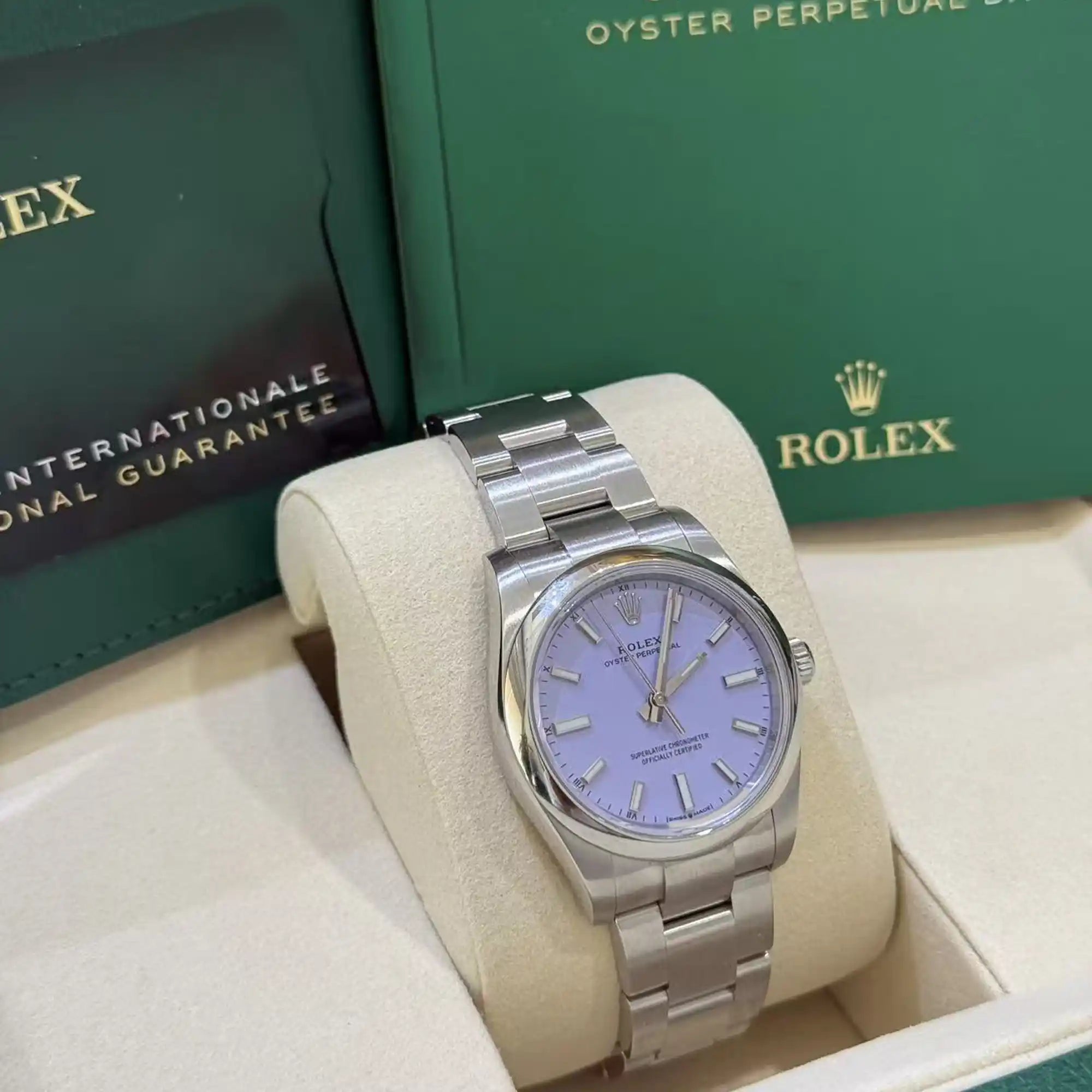 Rolex Oyster Perpetual 34 Lavender Dial 124200 - Side