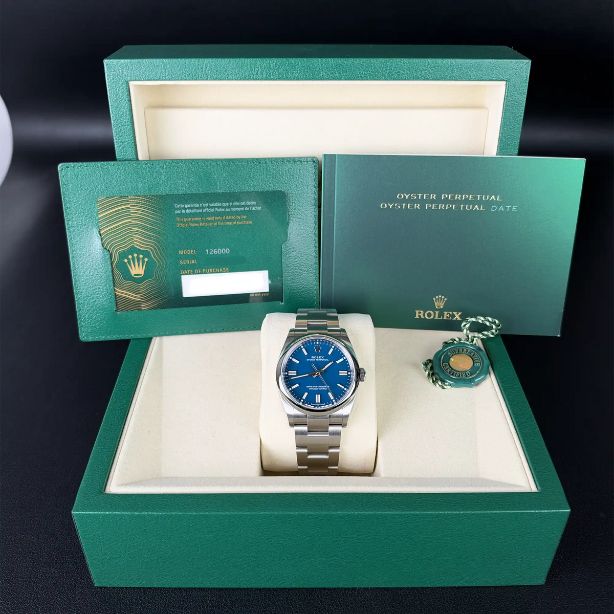 Rolex Oyster Perpetual 36 Med Blue Dial 126000 - Full set
