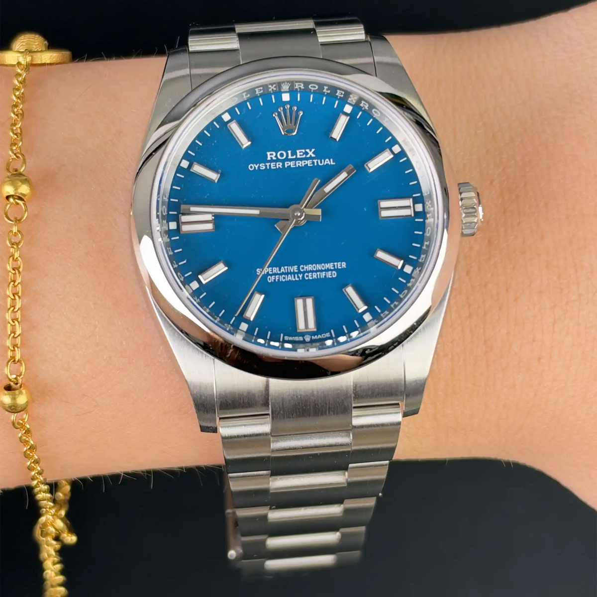 Rolex Oyster Perpetual 36 Med Blue Dial 126000 - Wrist
