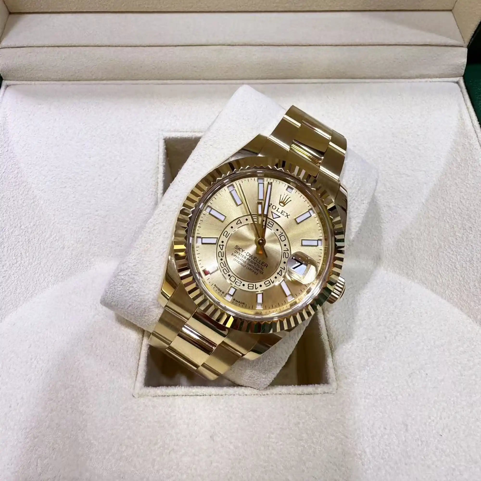 Rolex Sky Dweller Champagne Dial Yellow Gold Oyster 336938 Life Picture Top