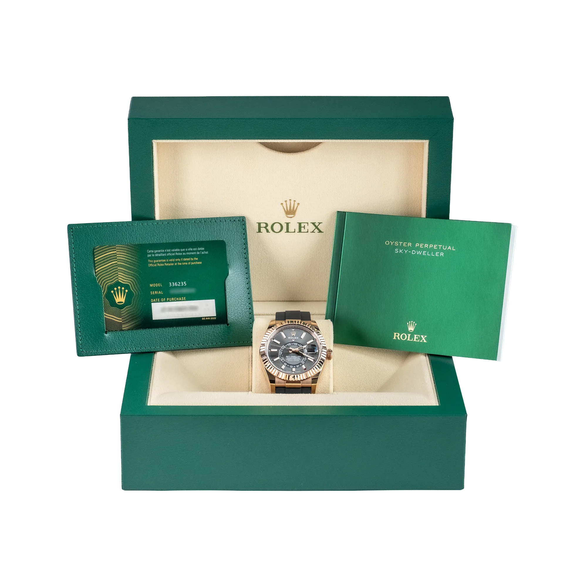 Rolex Sky Dweller Slate Rose Gold Oysterflex 336235 - Full set
