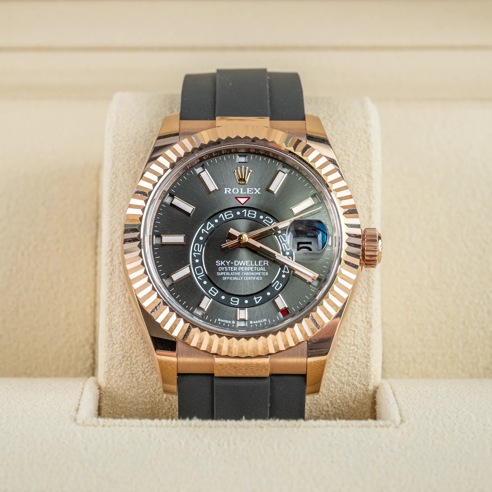 Rolex Sky Dweller Slate Rose Gold Oysterflex 336235 - In box