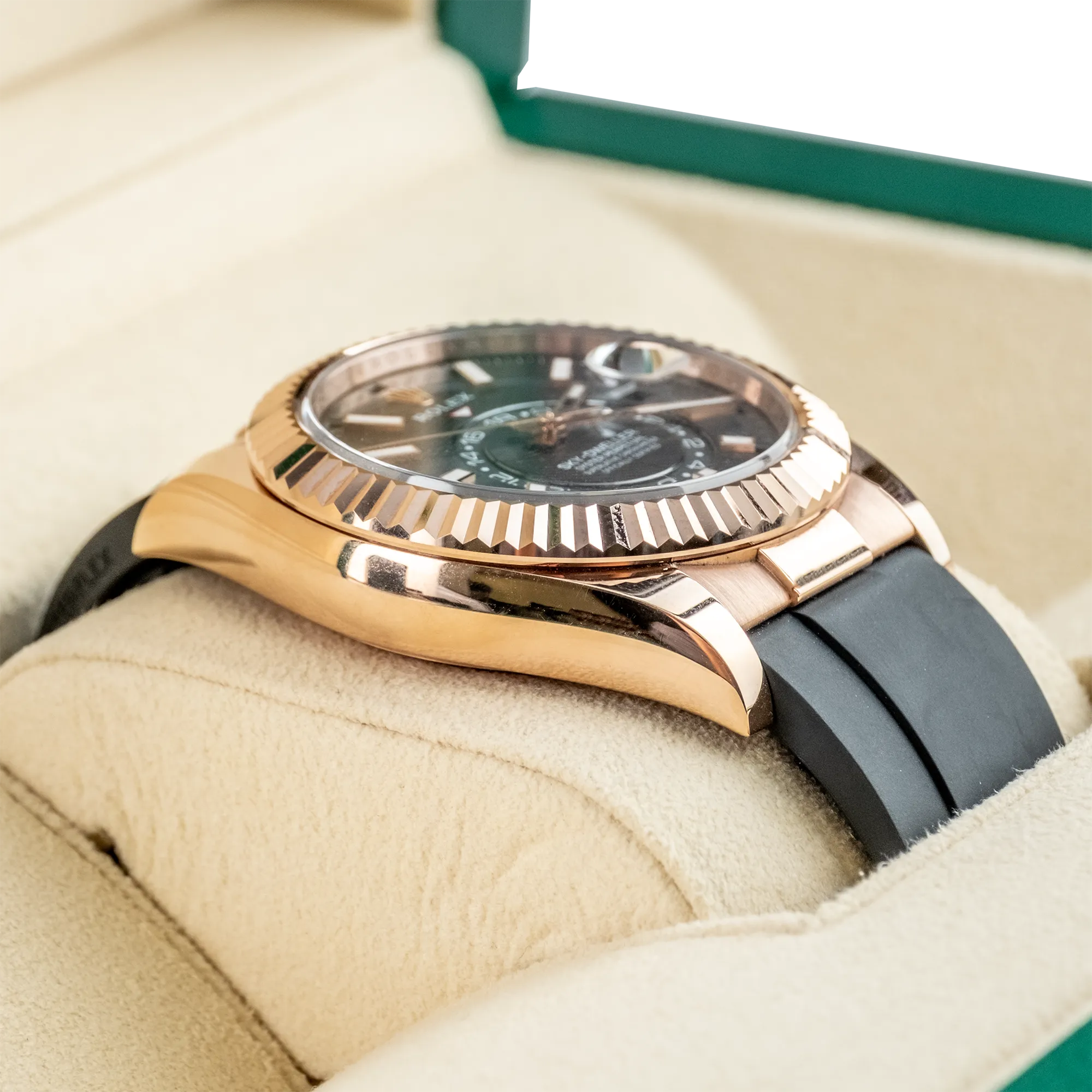 Rolex Sky Dweller Slate Rose Gold Oysterflex 336235 - Left