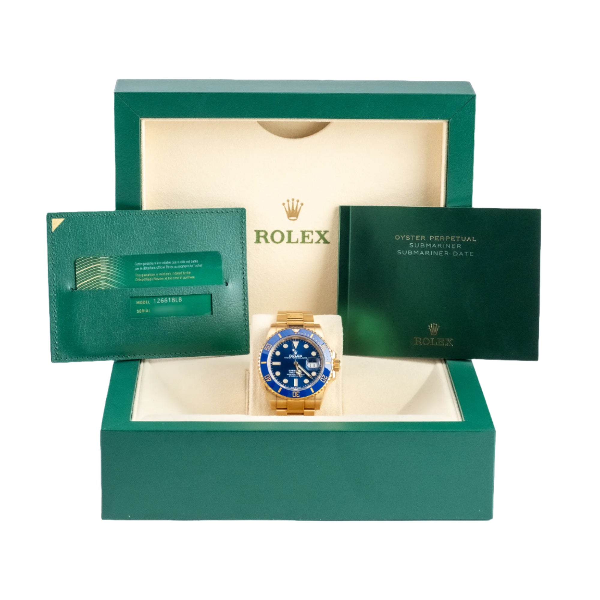 Rolex Submariner "Bluesy" Yellow Gold 126618LB - Full set