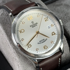 Tudor 1926 Silver Dial 6 Diamonds 39mm Brown Leather Strap Steel 91550-0007 - Left