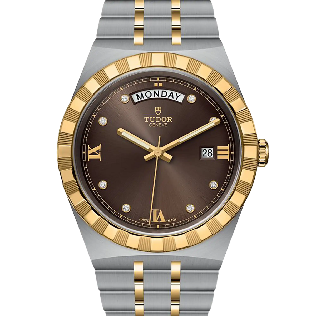Tudor Royal 41mm Chocolate Brown Dial Day-Date Diamond Dial Steel Yellow Gold 28603-0008