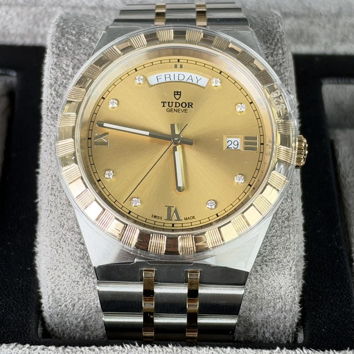 Tudor Royal Champagne Dial Day-Date Diamond Dial 41mm Steel Yellow Gold 28603-0006 - Front