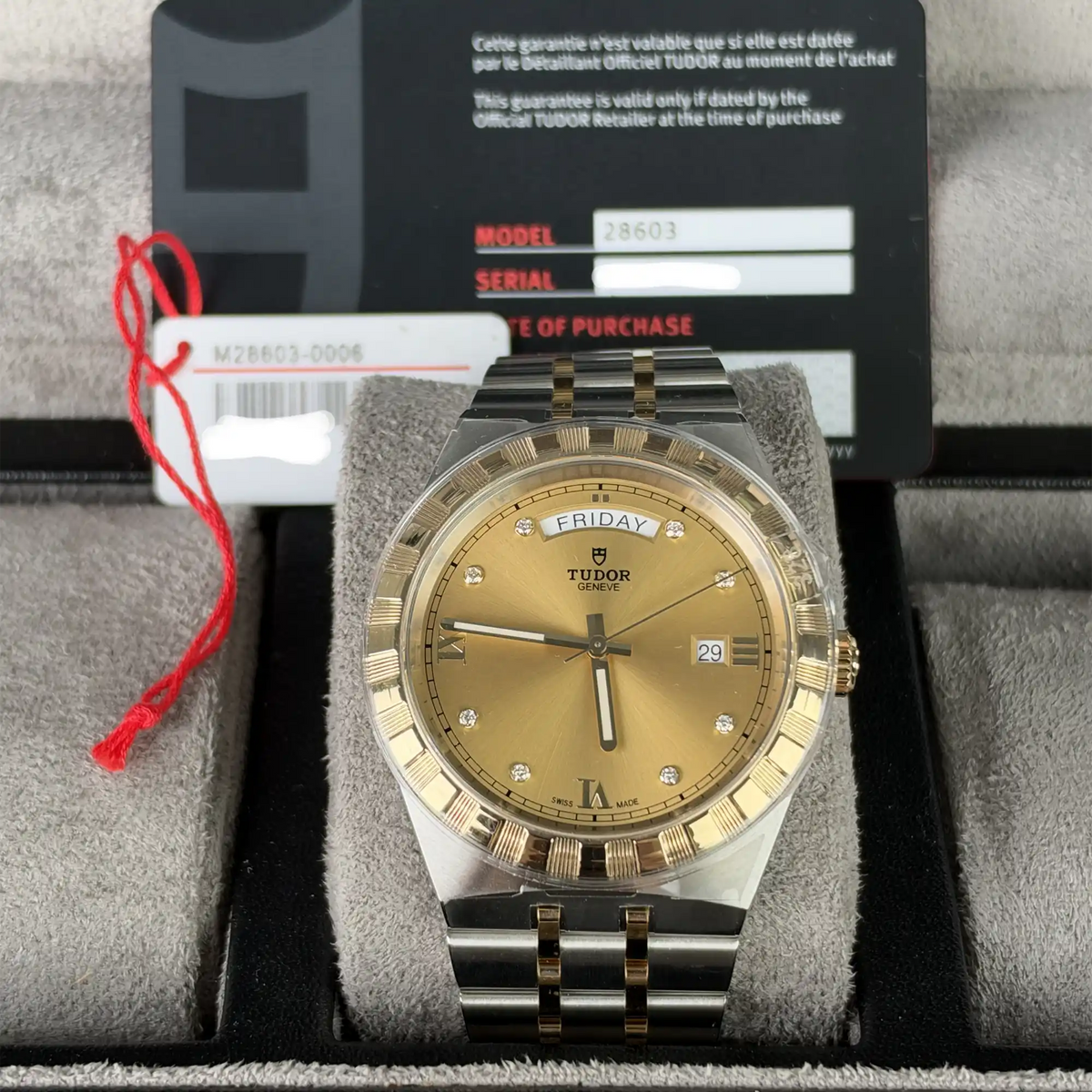 Tudor Royal Champagne Dial Day-Date Diamond Dial 41mm Steel Yellow Gold 28603-0006 - Full set