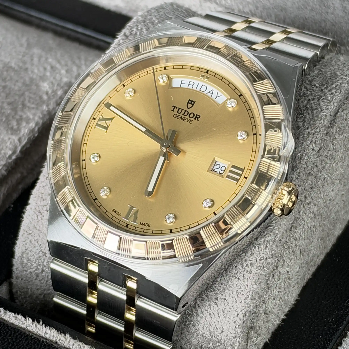 Tudor Royal Champagne Dial Day-Date Diamond Dial 41mm Steel Yellow Gold 28603-0006 - Right