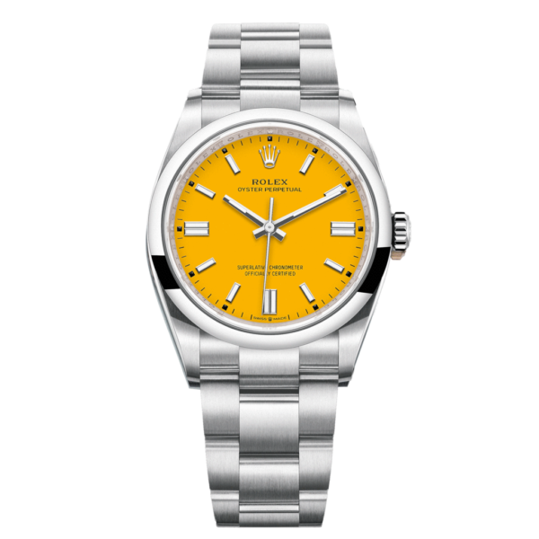 Rolex Oyster Perpetual 124300 Yellow Dial Color Watch Front View 1
