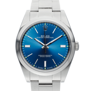 Rolex Oyster Perpetual Blue Dial Color Watch Front View