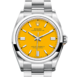 Rolex Oyster Perpetual Yellow Dial Color Watch Front View