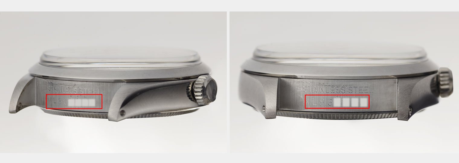 Rolex serial number engraved on the exterior of the case in between the lugs at the 6 o’clock side.