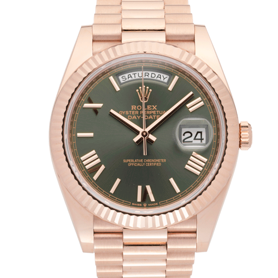 Rolex Oyster Perpetual Day Date Green Dial Color Watch Front View