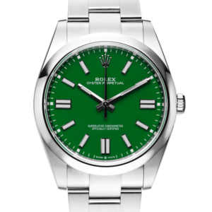 Rolex Oyster Perpetual Green Dial Color Watch Front View