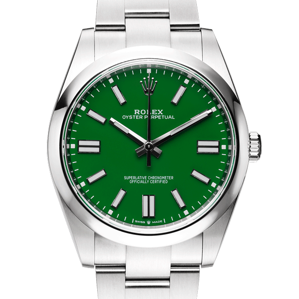 Rolex Oyster Perpetual Green Dial Color Watch Front View