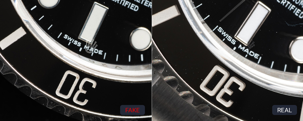 Rolex Watches Laser-etched coronet (LEC) on glass Close up Differences Between Fake and Real