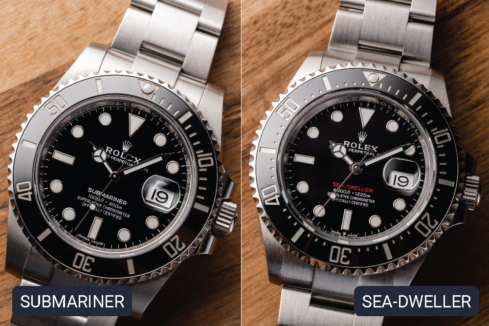 Side by side comparison between Rolex Submariner and Rolex Sea Dweller