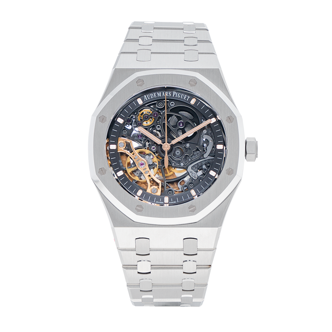 Audemars Piguet Rose Gold Diamond Royal Oak Skeleton Openworked Wristwatch