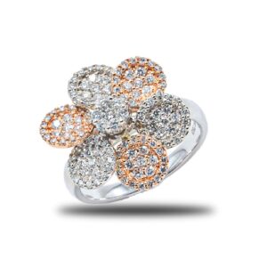 18k White Gold and Rose Gold Flower Micro Pave Diamond Ring