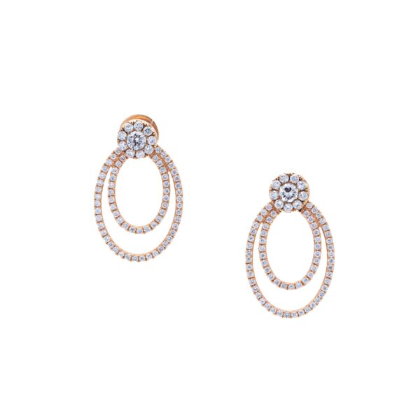 18k Rose Gold Double Oval Diamond Earrings
